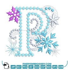 Winter Snowflake Alphabet Embroidery Design Pack – 26 Letters in 2 Sizes | FineryEmbroidery