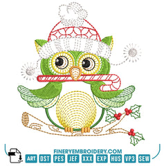 Christmas Owl Embroidery Design Pack – 11 Festive Owl Designs in 2 Sizes