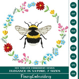 Bee Wreath Embroidery Design – Elegance in Nature - 7 Sizes