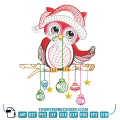 Christmas Owl Embroidery Design Pack – 11 Festive Owl Designs in 2 Sizes