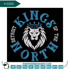 Detroit Kings of the North Embroidery Design – Fierce Lion Emblem for True Detroit Fans