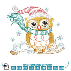 Christmas Owl Embroidery Design Pack – 11 Festive Owl Designs in 2 Sizes