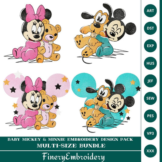 Baby Mickey and Minnie Embroidery Design Pack - Multi-Size Bundle