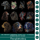 Dog Portrait Embroidery Design Pack – 11 Stunning Designs for Pet Lovers