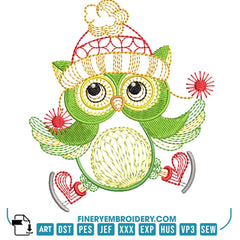 Christmas Owl Embroidery Design Pack – 11 Festive Owl Designs in 2 Sizes