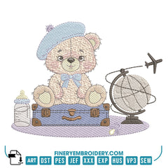 Adventurous Bear Embroidery Design Pack – 6 Designs in Multiple Sizes | FineryEmbroidery