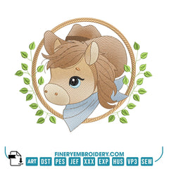 Adorable Cowboy Pony Embroidery Designs – 4 Unique Designs in 6 Sizes