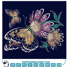 Elegant Butterfly and Flower Embroidery Design – Nature-Inspired Art