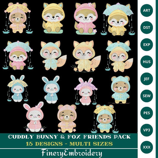 Cuddly Bunny & Fox Friends Embroidery Designs Pack