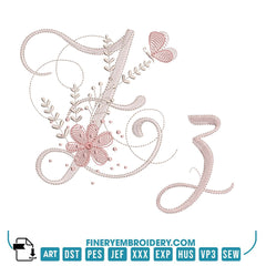 Floral Script Alphabet Embroidery Design Pack