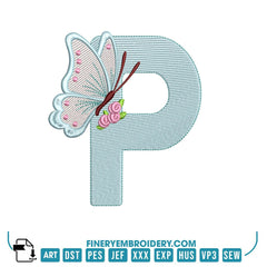 Butterfly Alphabet Embroidery Designs Pack – 26 Letters in 4 Sizes