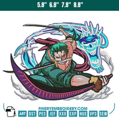 Zoro - Dragon Slash Embroidery Design | One Piece