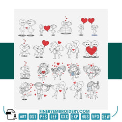 Romantic Couples Embroidery Design Pack – 20 Designs in 3 Sizes | FineryEmbroidery