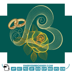 Wedding Rings Embroidery 4 Designs Pack - Elegant Love and Marriage