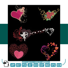 17 Unique Heart-Themed Embroidery Designs Pack - Intricate Love & Floral Patterns