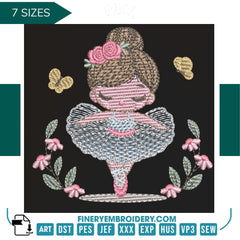Elegant Ballerina Embroidery Design Pack – 7 Sizes