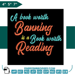 Book Lovers collection Embroidery Design - I Read Banned Books Reading