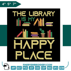 Book Lovers collection Embroidery Design - The Library is My Happy