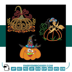 Fall & Halloween Embroidery Designs – 3 Patterns in 3 Sizes