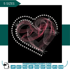 Abstract Heartline Embroidery Design – 5 Sizes for Love-Inspired Creations