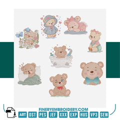 Adorable Teddy Bear Embroidery Design Pack – 8 Designs in 3 Sizes | FineryEmbroidery