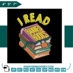 Book Lovers collection Embroidery Design - I Read Banned Books