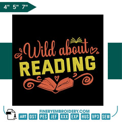 Book Lovers collection Embroidery Design - Wild About Reading Book Lover