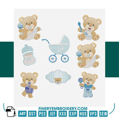 Baby Boy Bear Embroidery Design Pack – 8 Designs -2 Sizes  | FineryEmbroidery