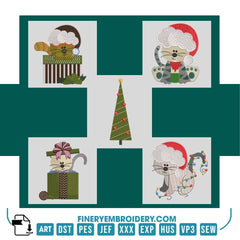 Christmas Cats Embroidery Design Pack