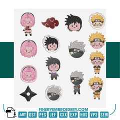 Anime-Inspired Naruto Character Embroidery Designs Pack – 6 Sizes | FineryEmbroidery