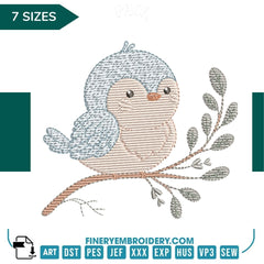 Sweet Bird on Branch Embroidery Design - 7 Sizes | FineryEmbroidery