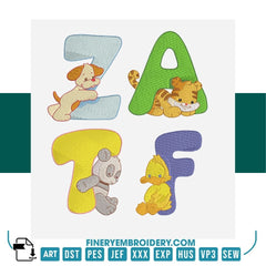 Adorable Animal Alphabet Embroidery Design Pack – 26 Letters | FineryEmbroidery