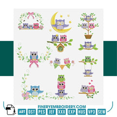 Owl Family Embroidery Design Pack – 11 Designs | FineryEmbroidery