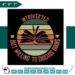 Book Lovers collection Embroidery Design - Introverted but Willing to Discuss