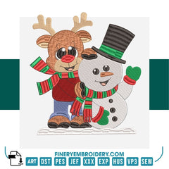 Reindeer and Snowman Christmas Embroidery Design – 5 Sizes | FineryEmbroidery