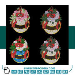 Christmas Ornament Embroidery Design Pack – 4 Elegant Patterns