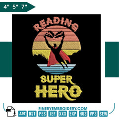 Book Lovers collection Embroidery Design - Super Hero Reading