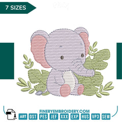 Cute Baby Elephant Embroidery Design - 7 Sizes | FineryEmbroidery - FineryEmbroidery