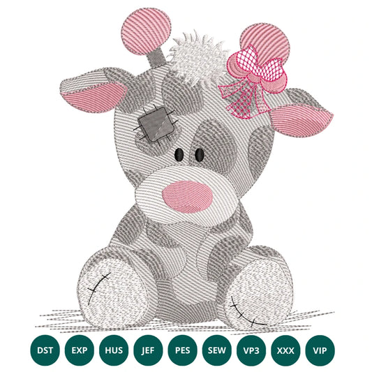 Cute Baby Giraffe Embroidery Design – Patchwork Applique with Bow