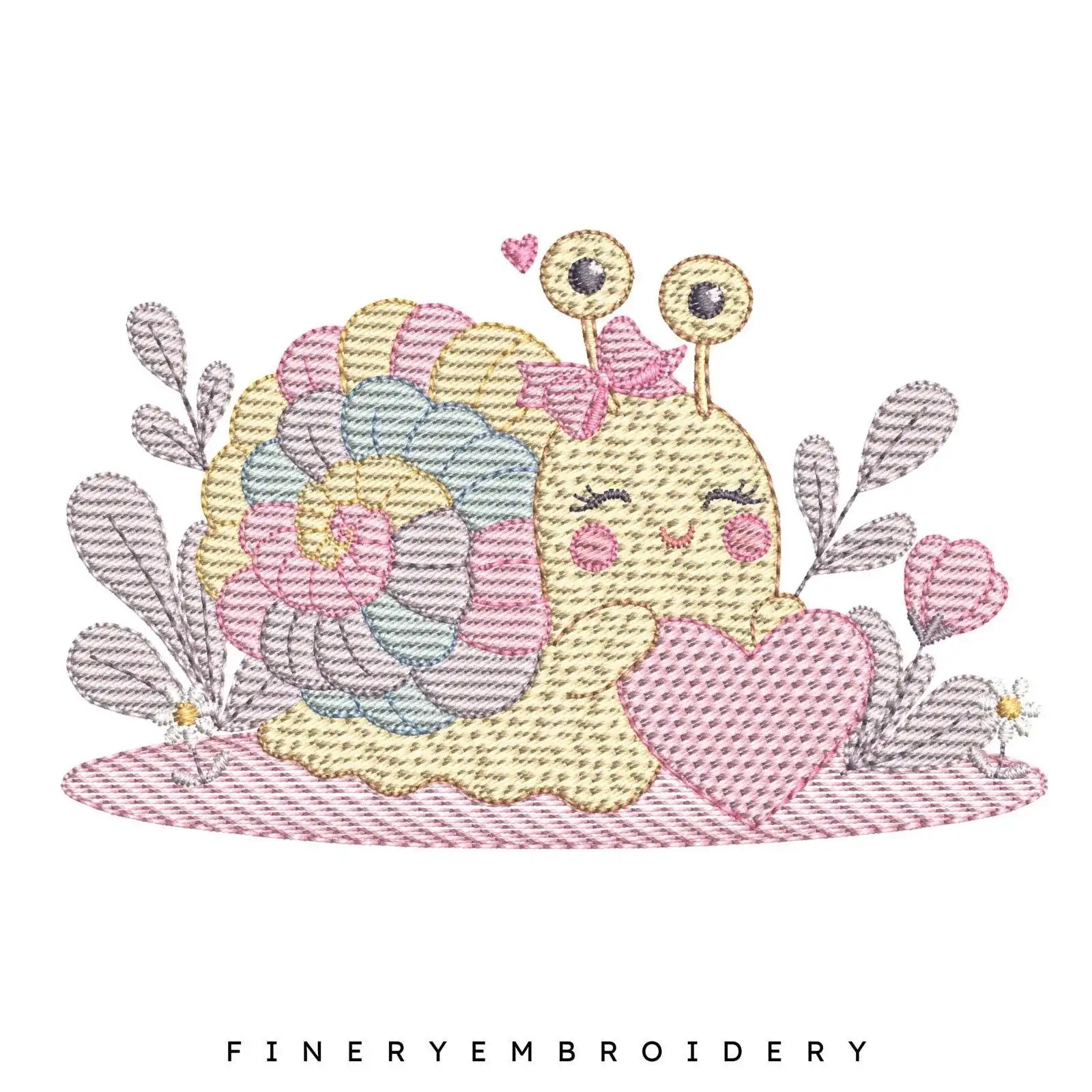 Cute Snail with Heart Embroidery Design - 7 Sizes | FineryEmbroidery - FineryEmbroidery