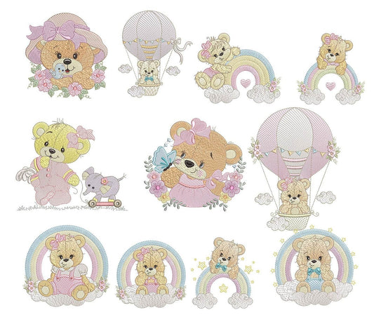 Cute Teddy Bear Embroidery Pack – 12 Designs in 3 Sizes - FineryEmbroidery