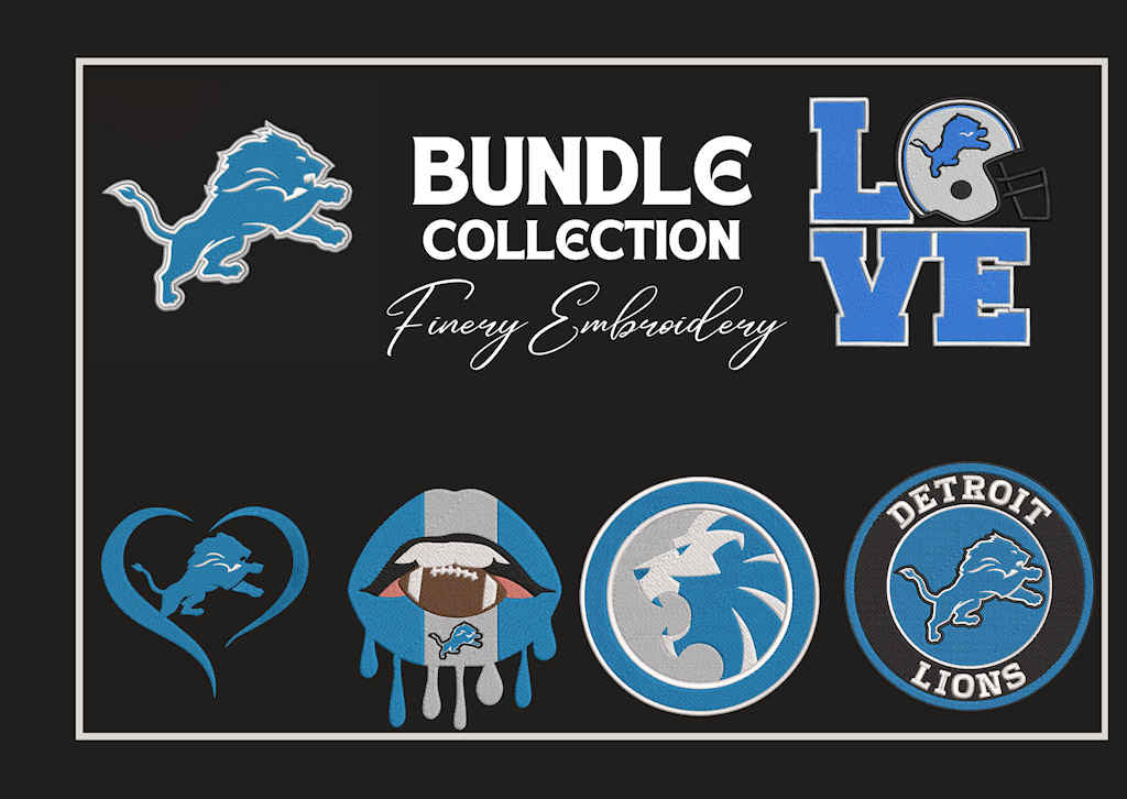 DETROIT LIONS - Pack of 6 Designs - Embroidery Design