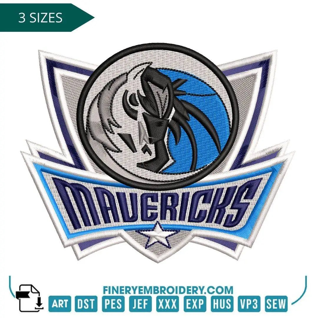 Dallas Mavericks Embroidery Design – Official NBA Logo in 3 Sizes - FineryEmbroidery