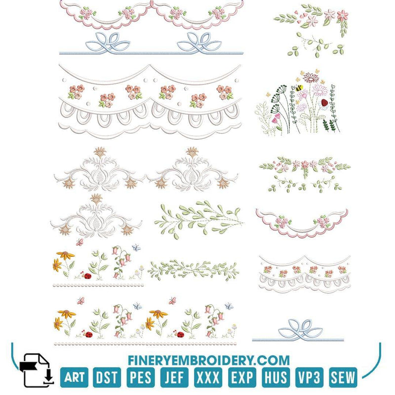 Decorative Border Embroidery Design Pack – Elegant Floral and Lace Borders | FineryEmbroidery - FineryEmbroidery