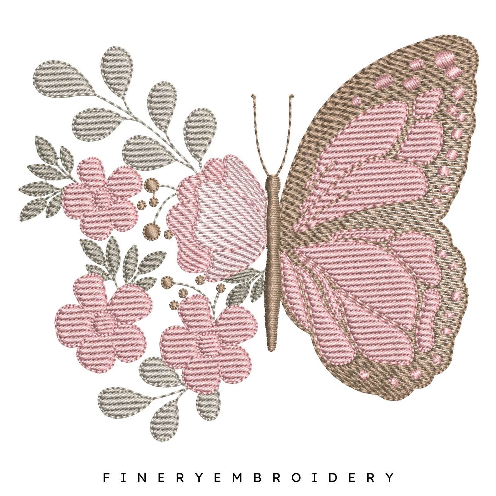 Delicate Butterfly and Flowers Embroidery Design - 7 Sizes | FineryEmbroidery - FineryEmbroidery