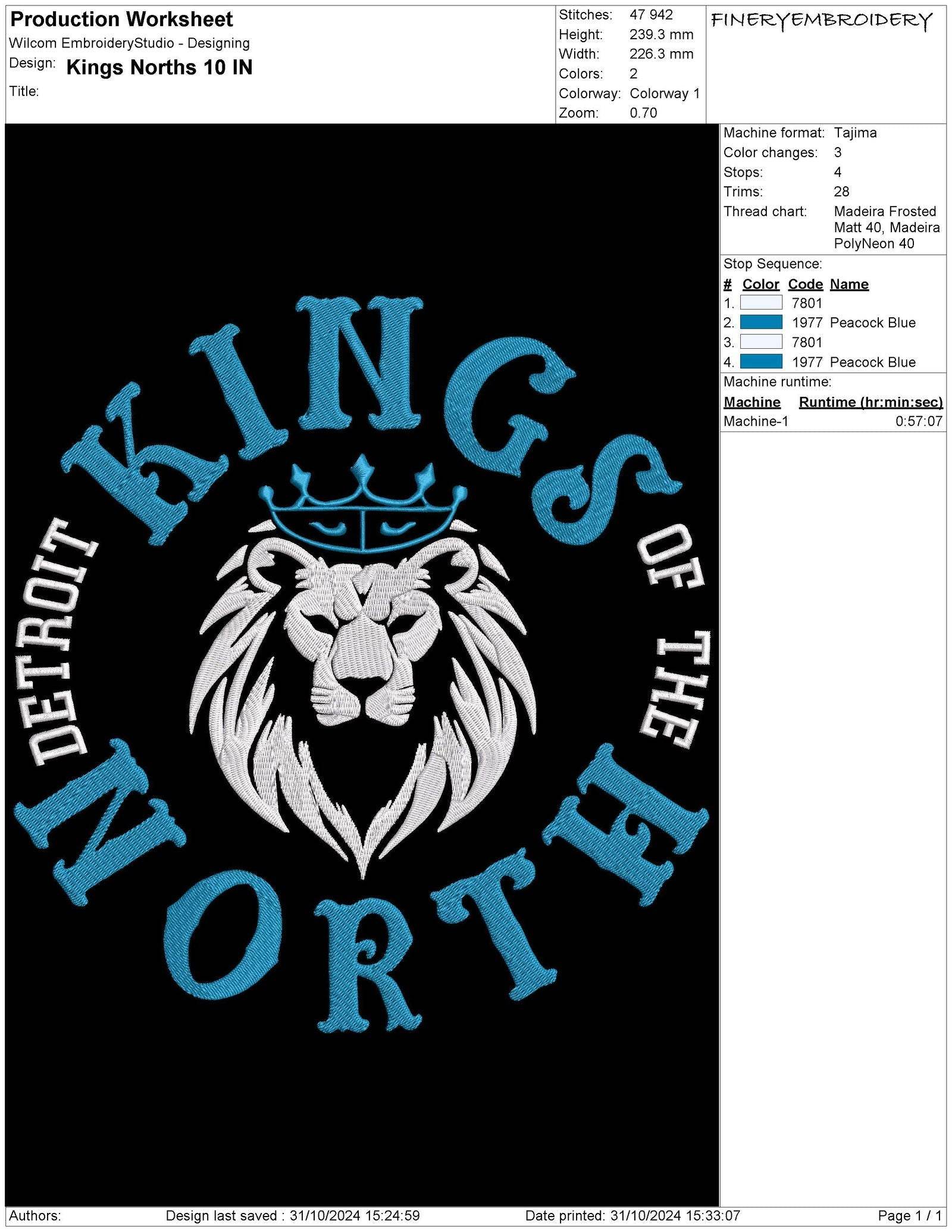 Detroit Kings of the North Embroidery Design – Fierce Lion Emblem for True Detroit Fans - FineryEmbroidery