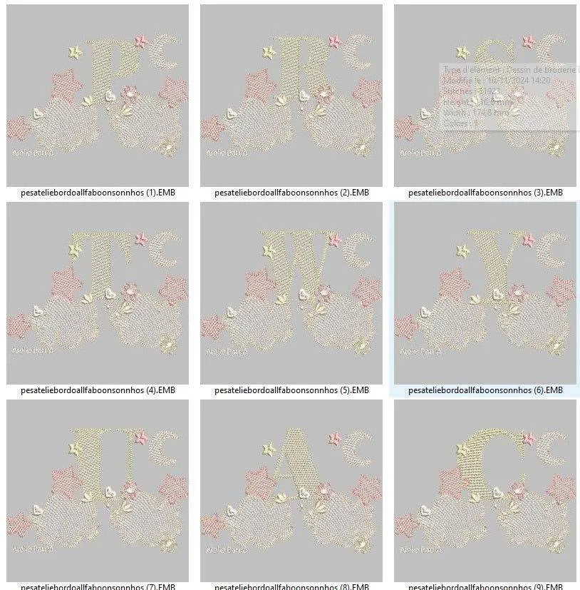 Dreamy Night Sky Alphabet Embroidery Pack – Celestial Monogram Letters with Stars & Moon - FineryEmbroidery