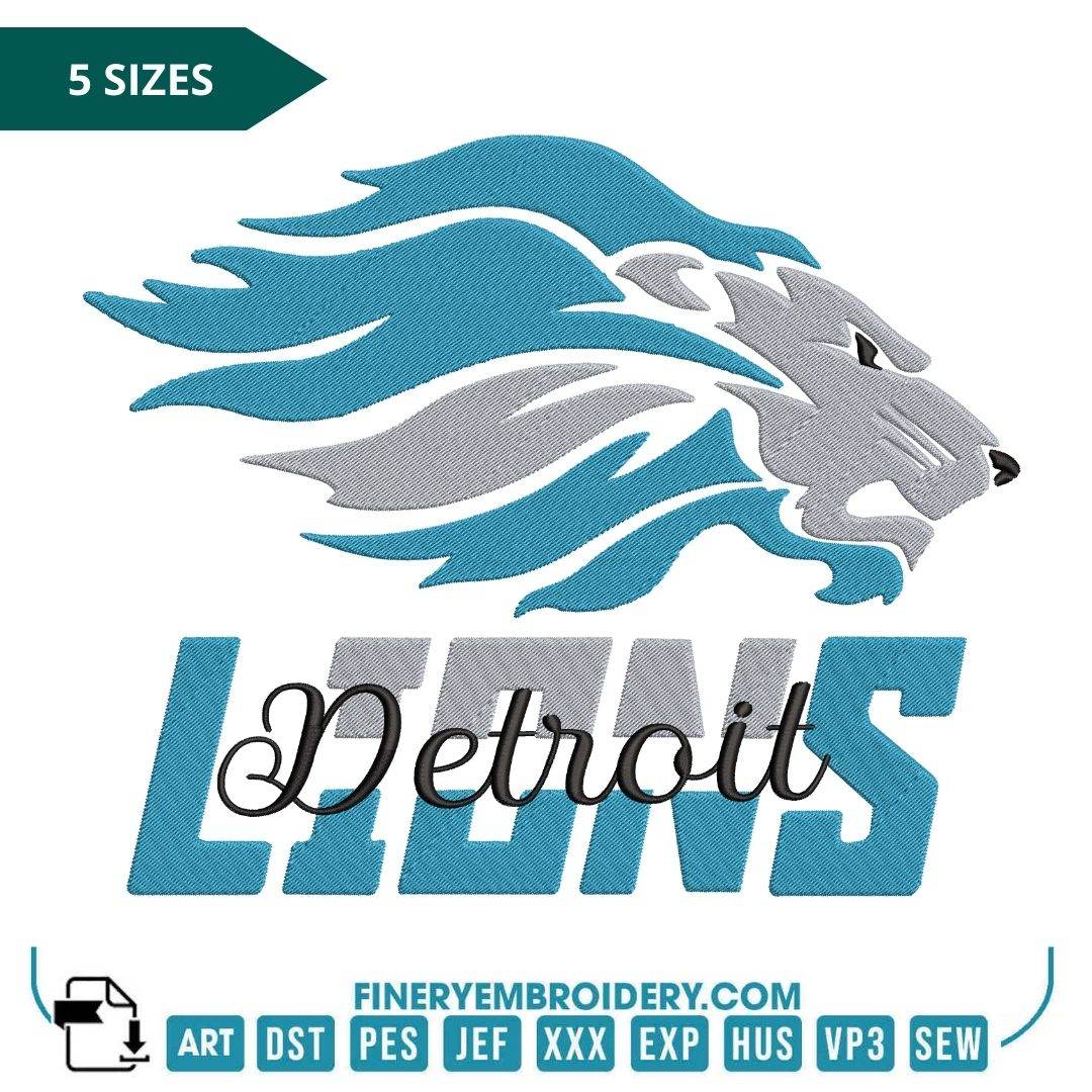 Dynamic Detroit Lions Embroidery Design – Fierce and Bold - 5 Sizes - FineryEmbroidery