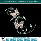 Elegant Butterfly and Swirl Embroidery Design