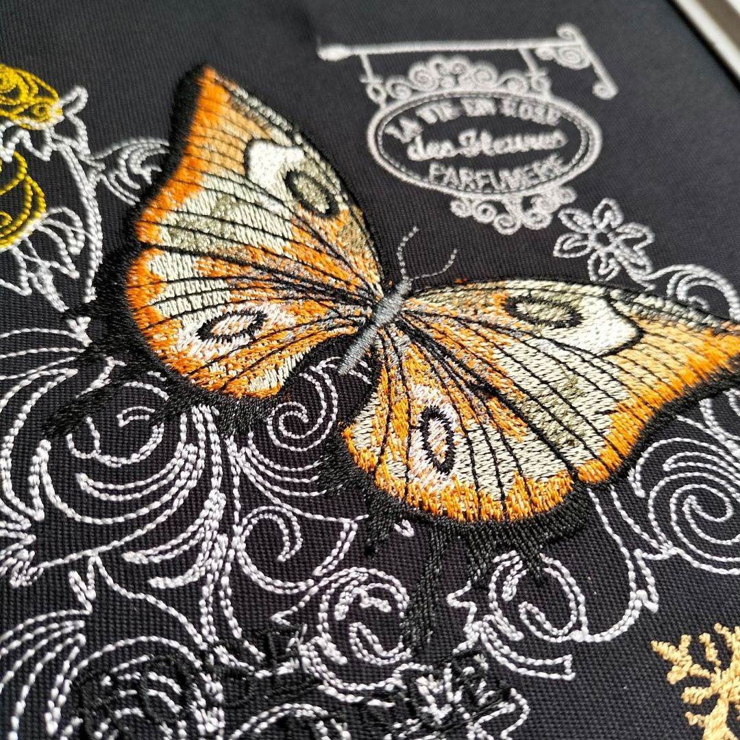 Elegant Butterfly Embroidery Design - Les Parfums de Grasse, France - 2 Sizes - FineryEmbroidery